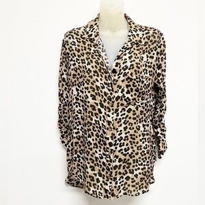 Anthropologie Cloth & Stone Womens Leopard Print Button Down Sheer Blouse Size M